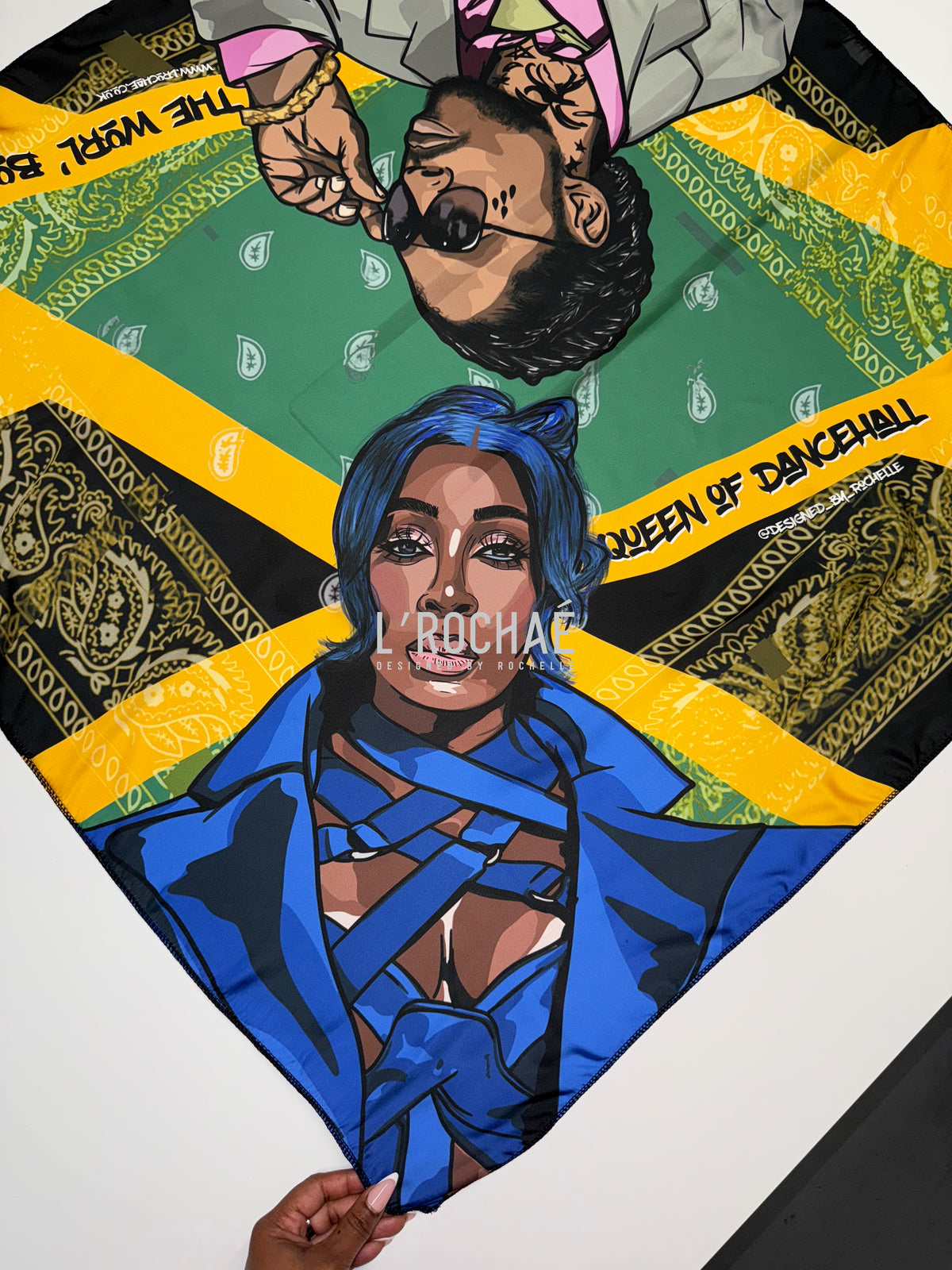  XXL Spice x Kartel Bandana Satin Scarf 35x35in - Drawn & Handmade - L’Rochaé image 1