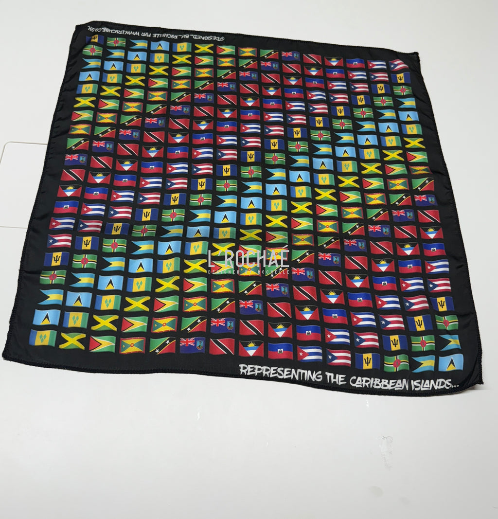 XL Caribbean Islands Satin Scarf 24x24in - Drawn & Handmade - L’Rochaé image 4