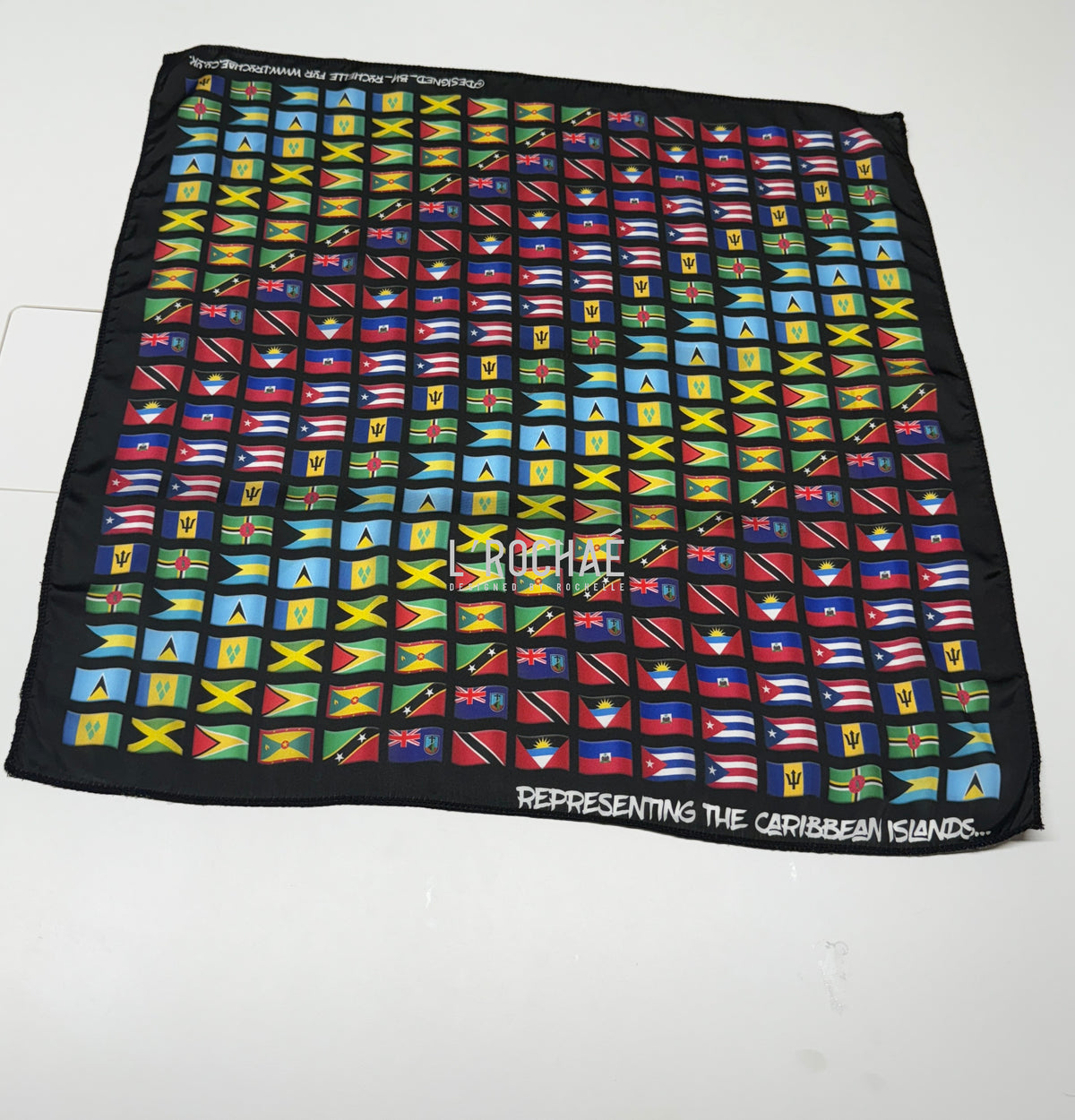 XL Caribbean Islands Satin Scarf 24x24in - Drawn & Handmade - L’Rochaé image 4