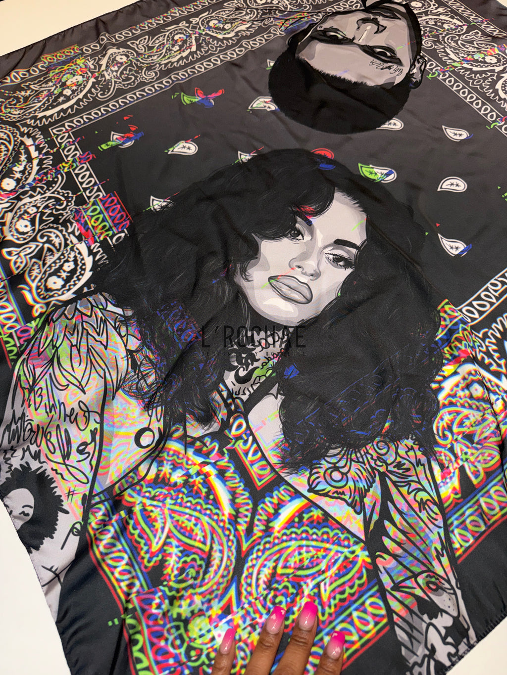 XXL Kehlani x KWN Bandana Satin Scarf 35x35in or 37inx37in - Drawn & Handmade
