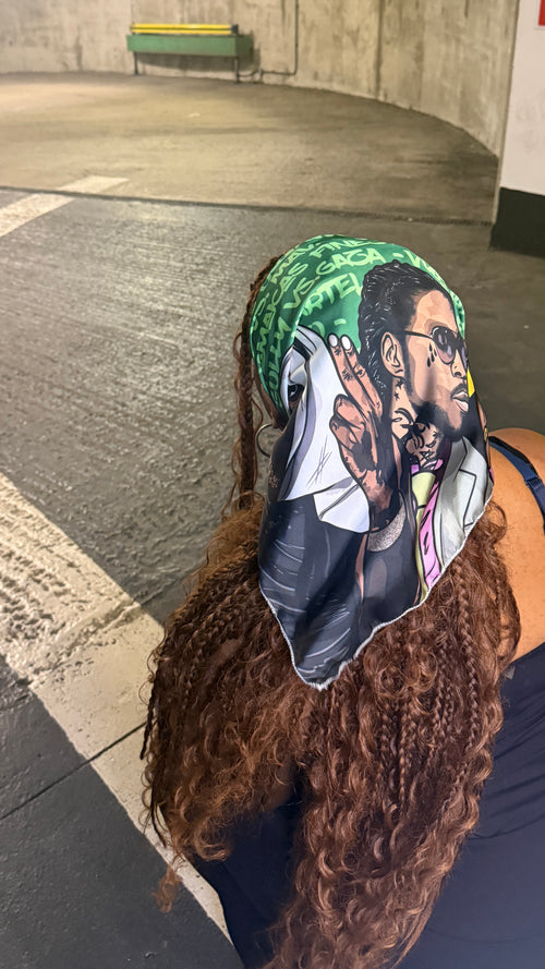 SMALL Mavado x Kartel Jamaica Satin HeadScarf 24x24in - Drawn & Handmade - L’Rochaé