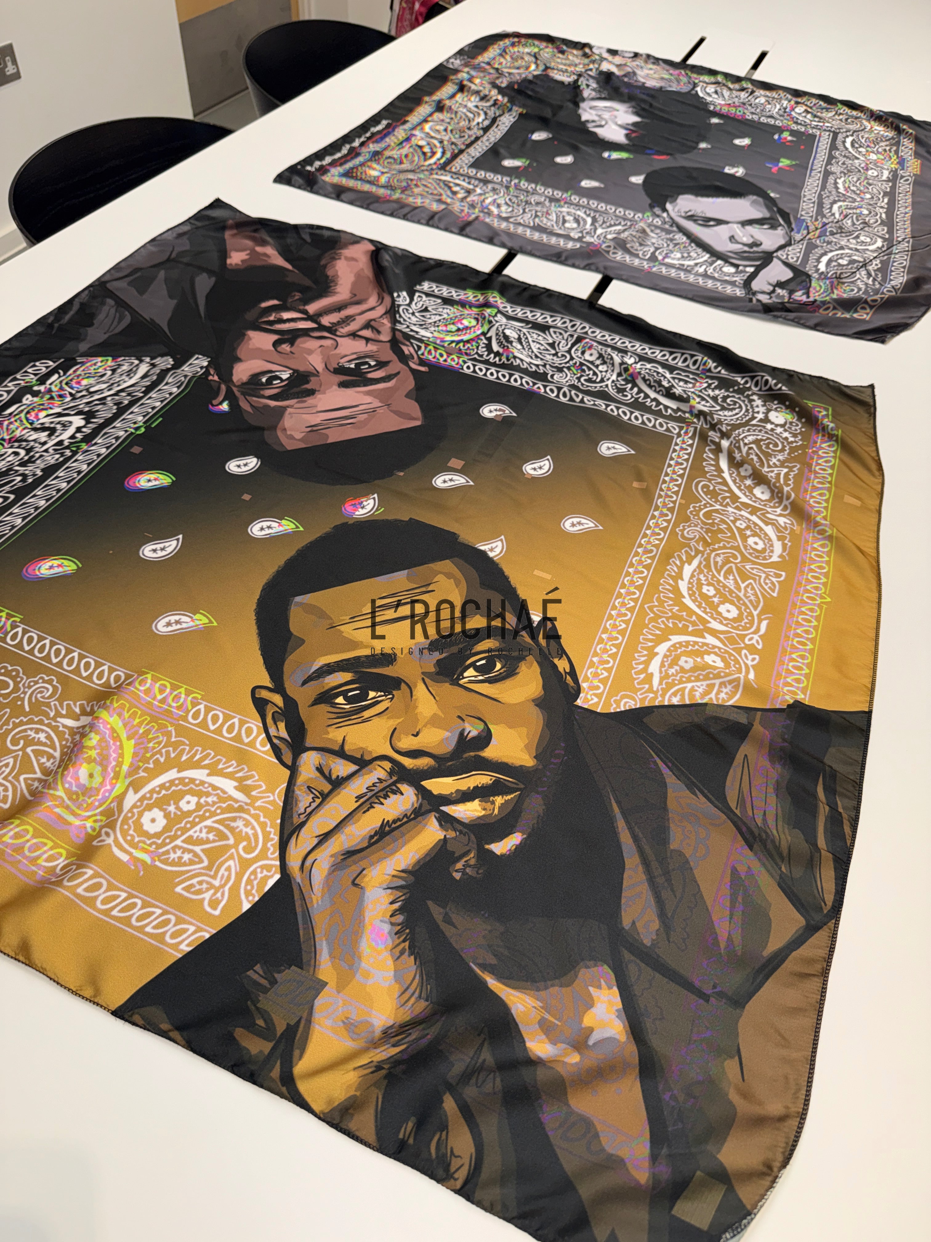 XXL - Dave UK Bandana Satin Scarf 35x35in or 37inx37in - Drawn & Handmad