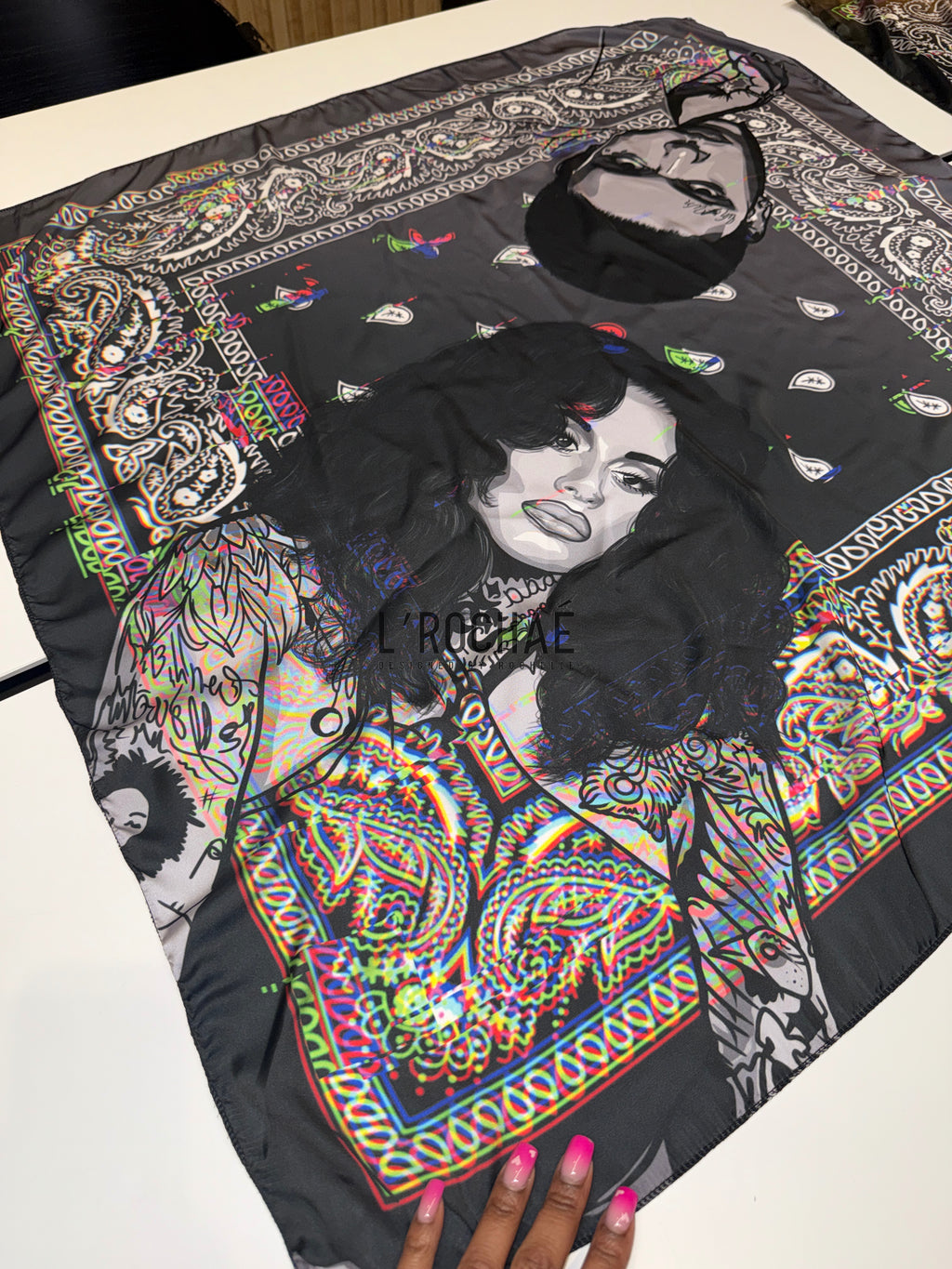 XXL Kehlani x KWN Bandana Satin Scarf 35x35in or 37inx37in - Drawn & Handmade