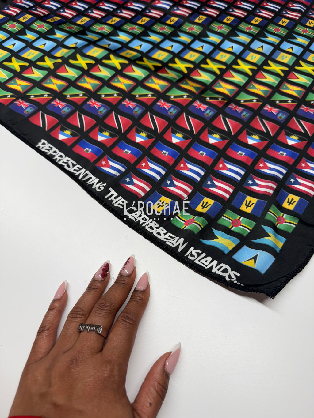 XL Caribbean Islands Satin Scarf 24x24in - Drawn & Handmade - L’Rochaé image 2