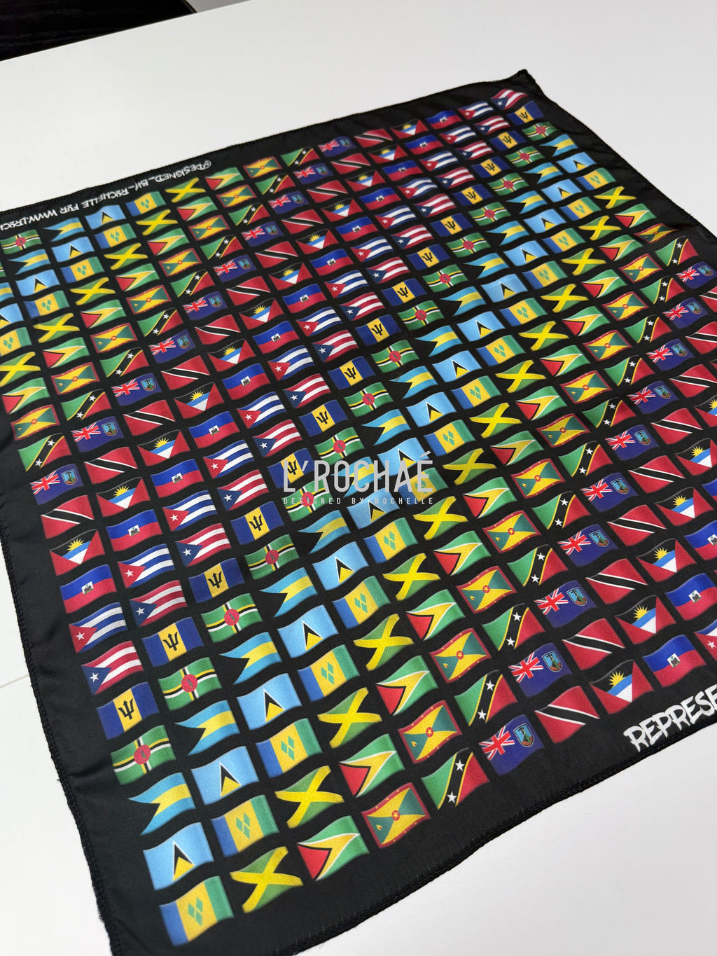 XL Caribbean Islands Satin Scarf 24x24in - Drawn & Handmade - L’Rochaé image 5