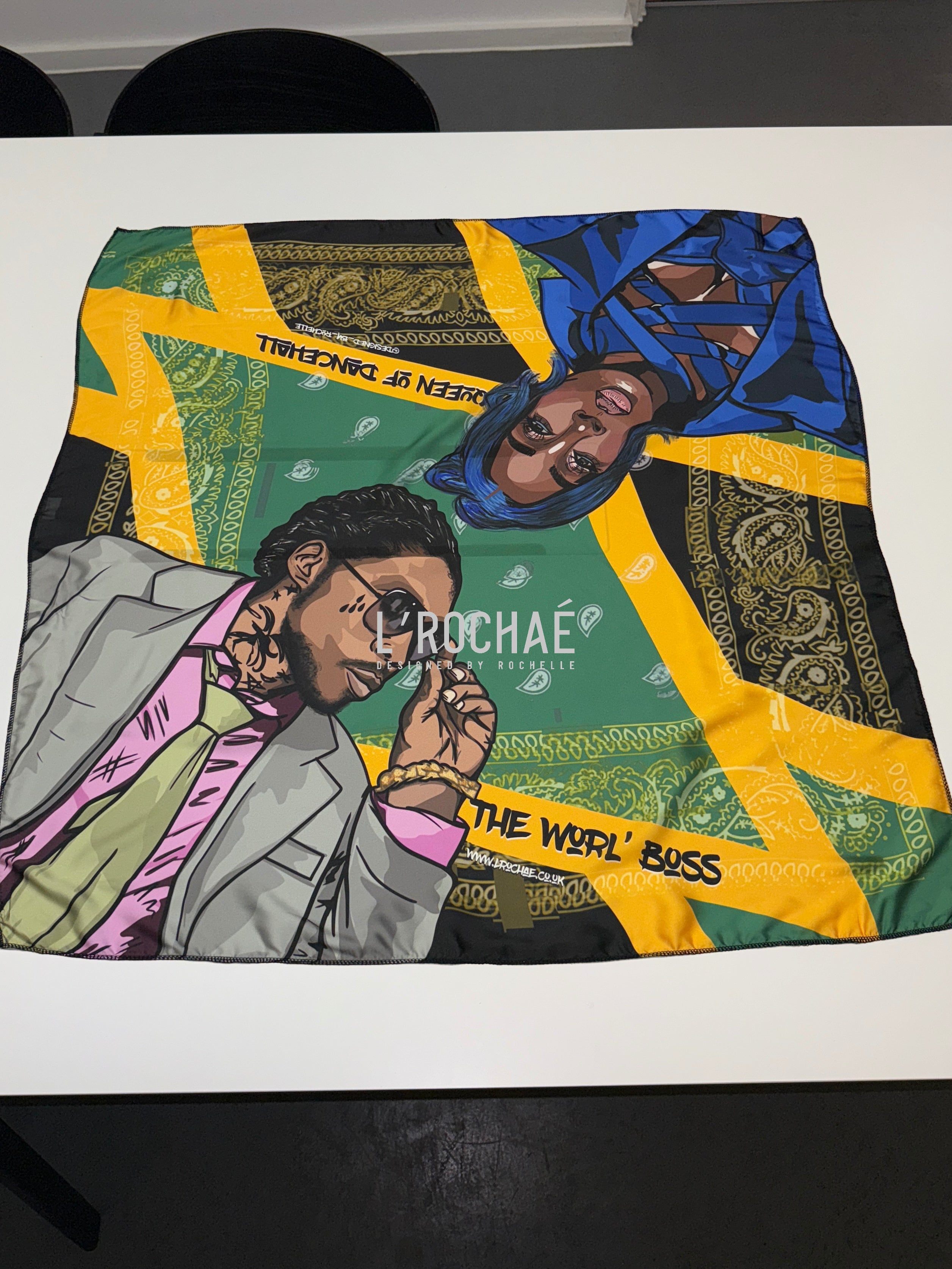  XXL Spice x Kartel Bandana Satin Scarf 35x35in - Drawn & Handmade - L’Rochaé image 0