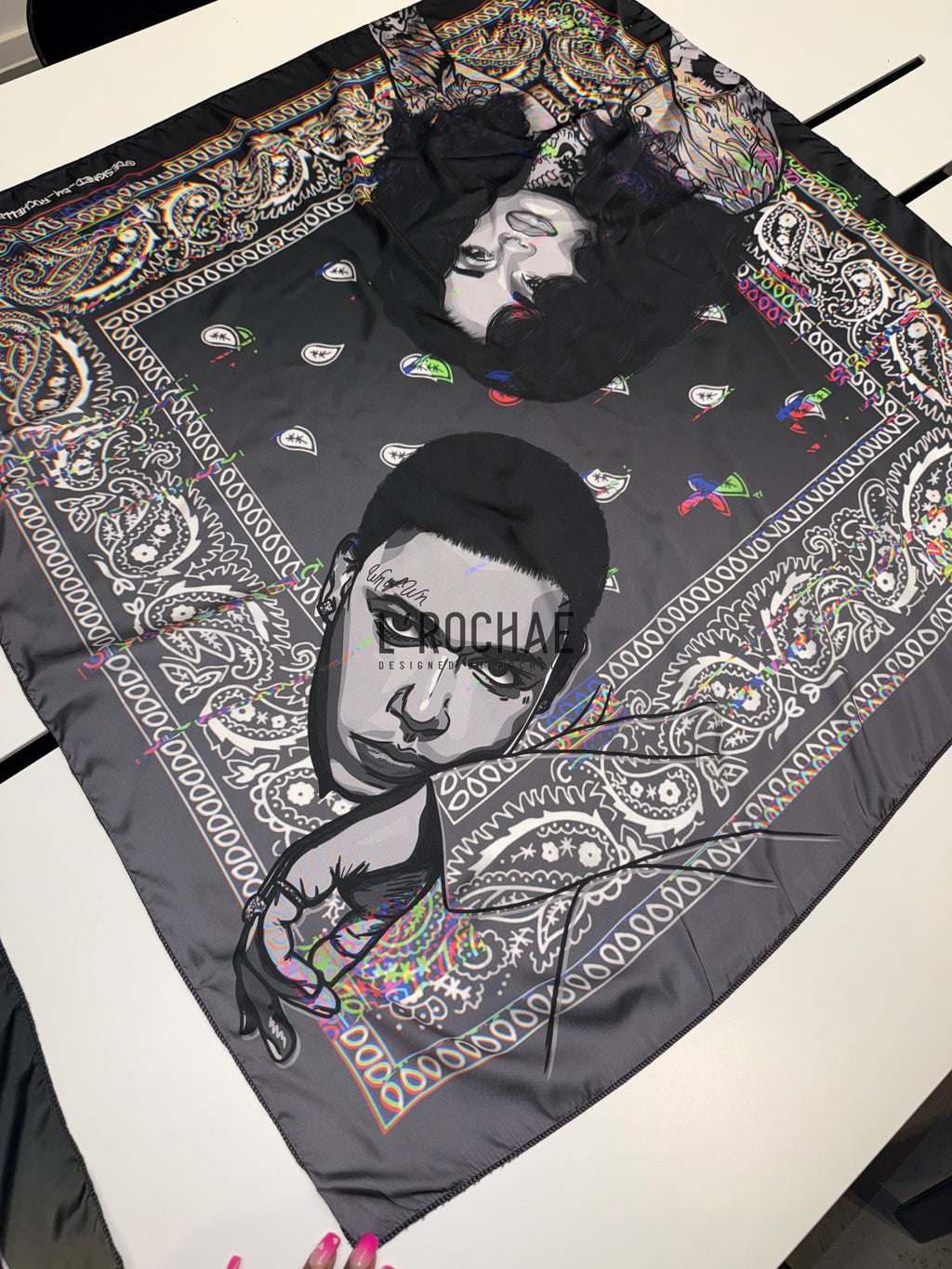 XXL Kehlani x KWN Bandana Satin Scarf 35x35in or 37inx37in - Drawn & Handmade