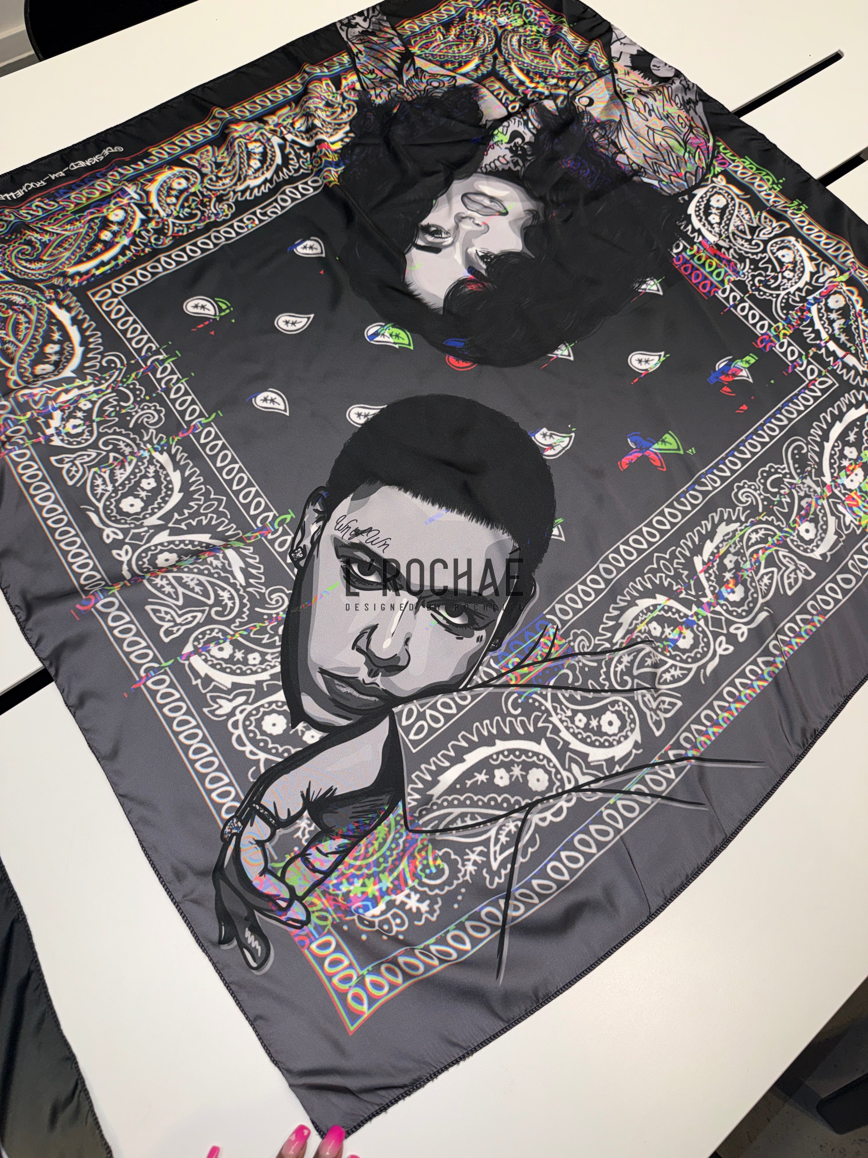 XXL Kehlani x KWN Bandana Satin Scarf 35x35in or 37inx37in - Drawn & Handmade