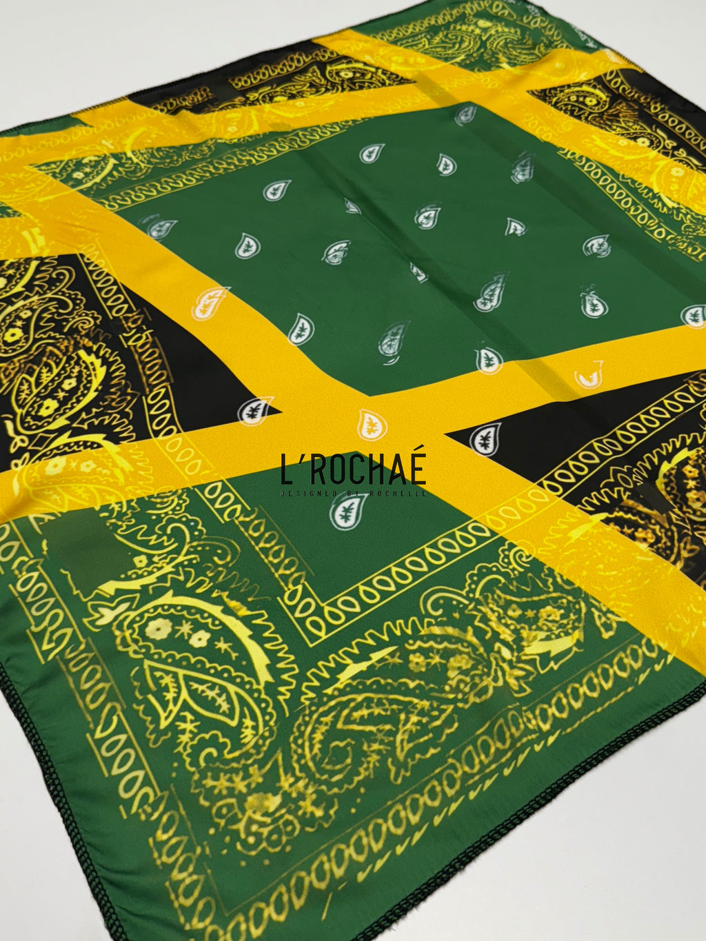 XL Jamaican Bandana Satin Scarf 24x24in - Drawn & Handmade - L’Rochaé image 5