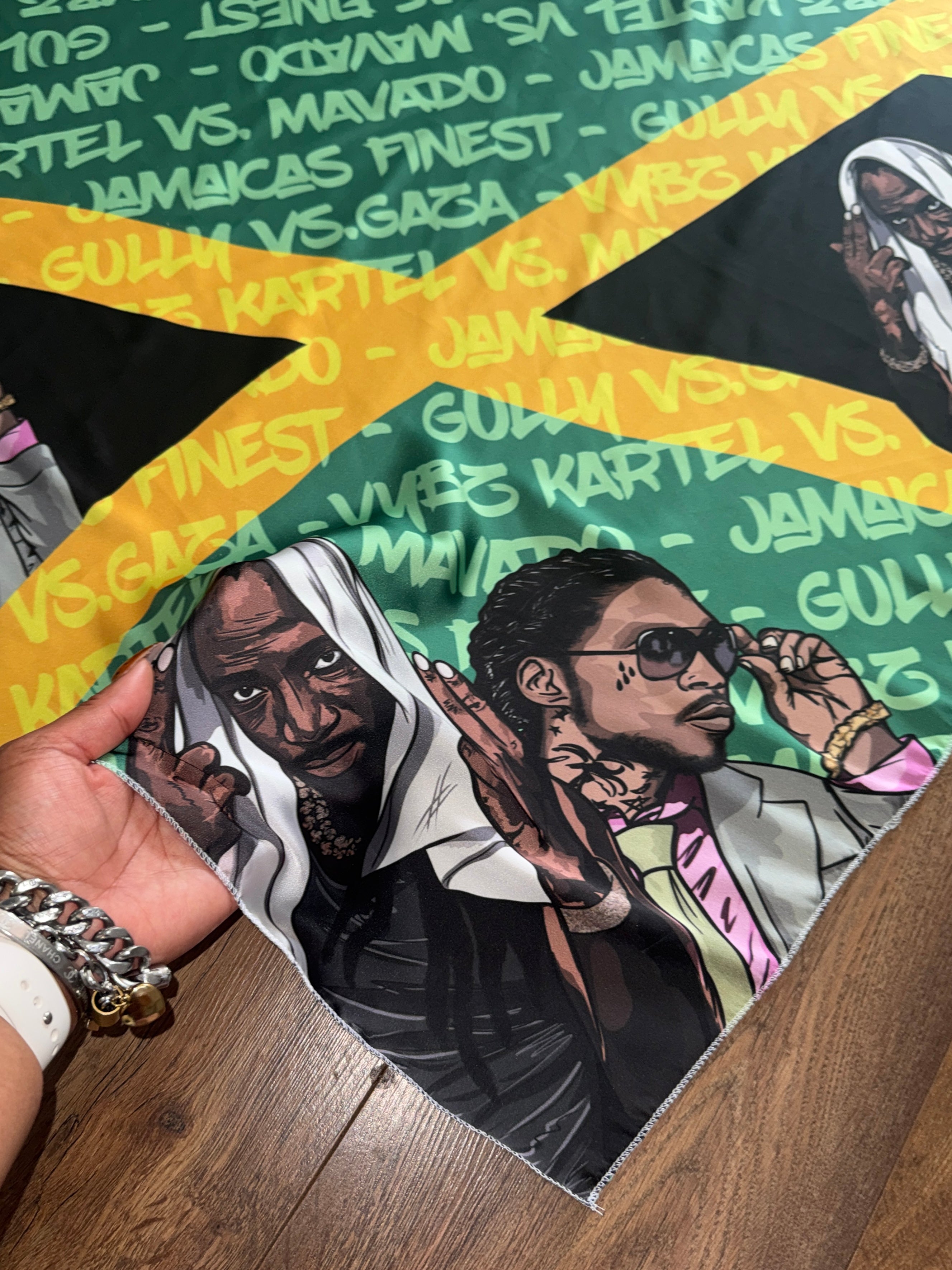 XXL Mavado x Kartel Jamaica Satin BodyScarf 37x37in - Drawn & Handmade - L’Rochaé