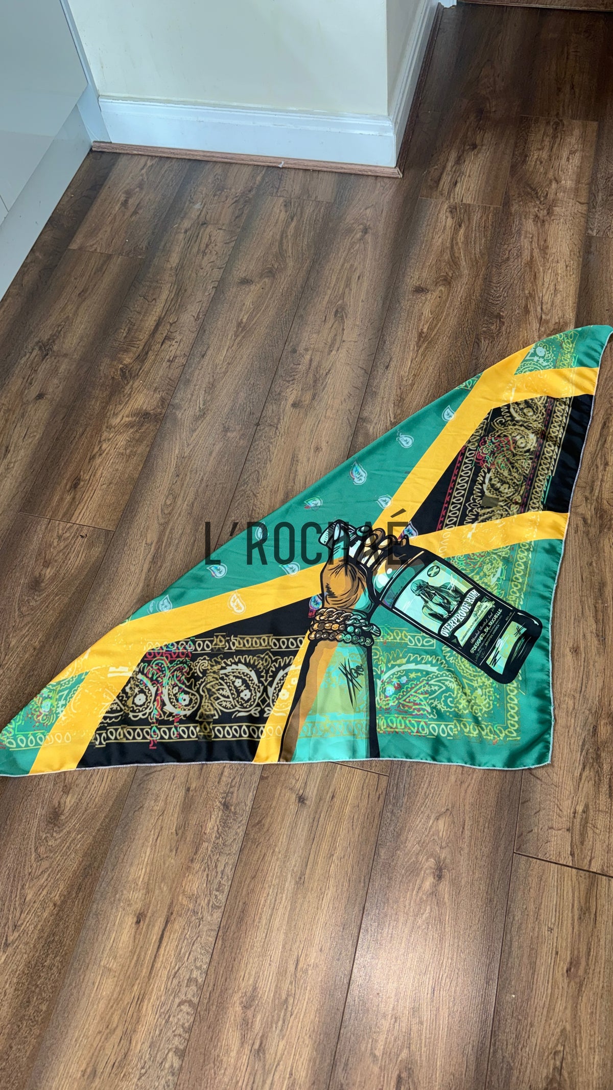 XXL Wray Rum Inspired Jamaica Satin BodyScarf 37x37in - Drawn & Handmade - L’Rochaé