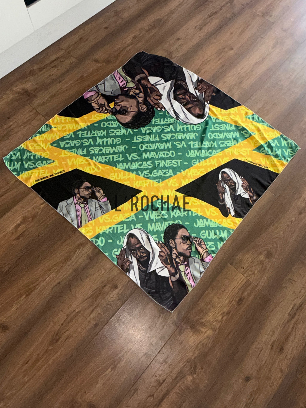 XXL Mavado x Kartel Jamaica Satin BodyScarf 37x37in - Drawn & Handmade - L’Rochaé