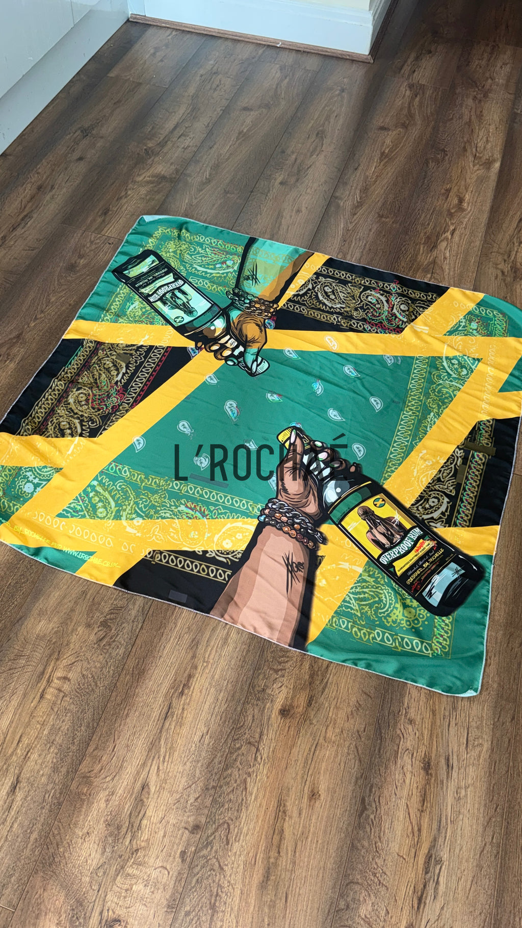 XXL Wray Rum Inspired Jamaica Satin BodyScarf 37x37in - Drawn & Handmade - L’Rochaé