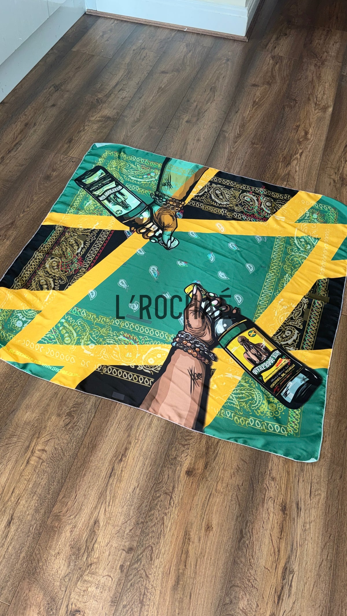 XXL Wray Rum Inspired Jamaica Satin BodyScarf 37x37in - Drawn & Handmade - L’Rochaé