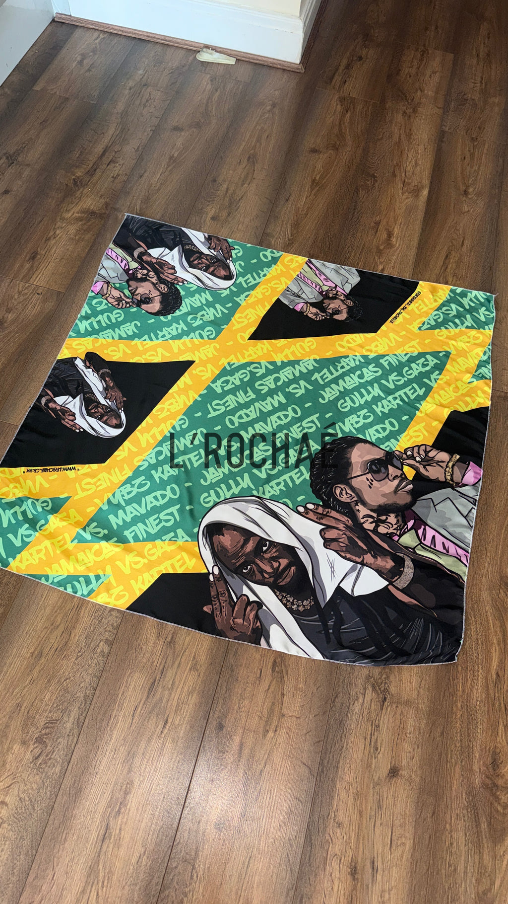 XXL Mavado x Kartel Jamaica Satin BodyScarf 37x37in - Drawn & Handmade - L’Rochaé