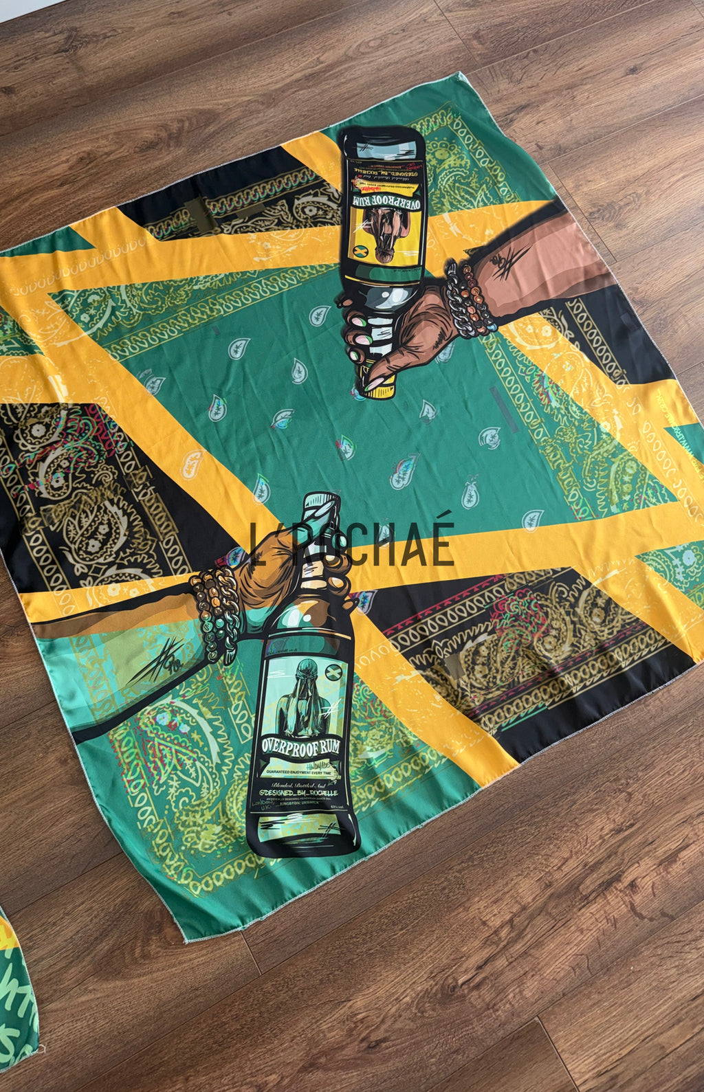 XXL Wray Rum Inspired Jamaica Satin BodyScarf 37x37in - Drawn & Handmade - L’Rochaé