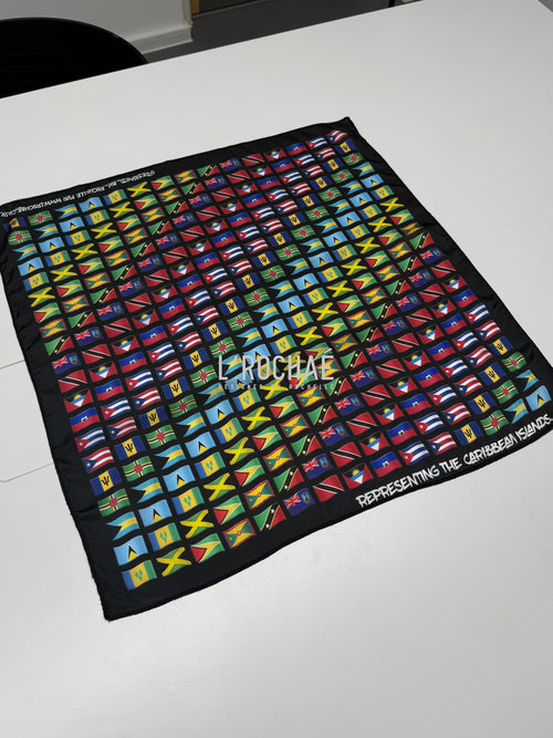 XL Caribbean Islands Satin Scarf 24x24in - Drawn & Handmade - L’Rochaé image 0