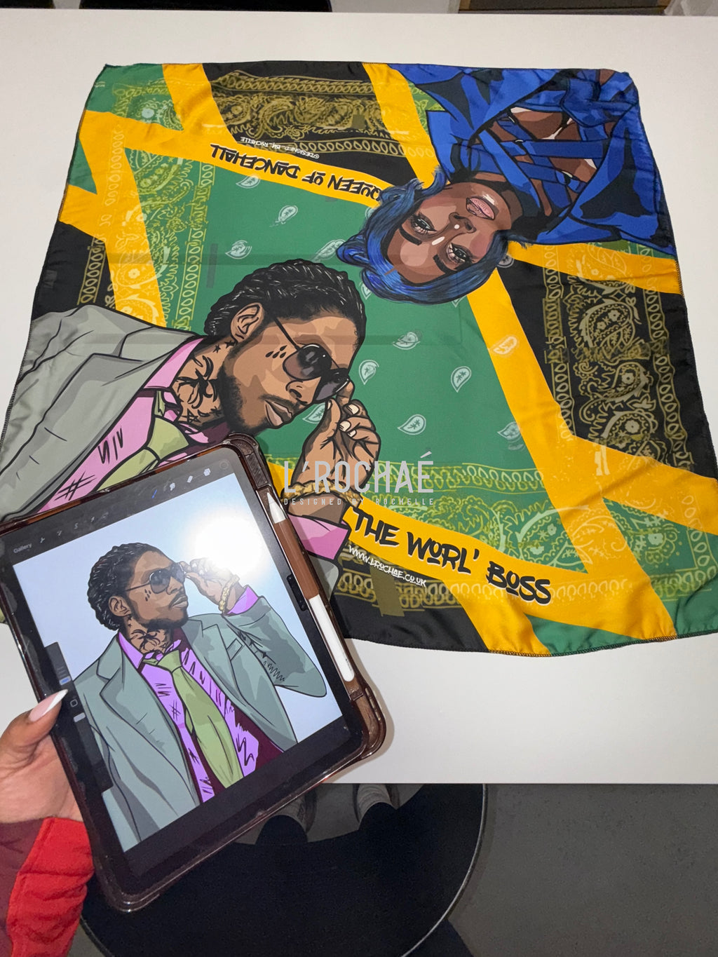  XXL Spice x Kartel Bandana Satin Scarf 35x35in - Drawn & Handmade - L’Rochaé image 2
