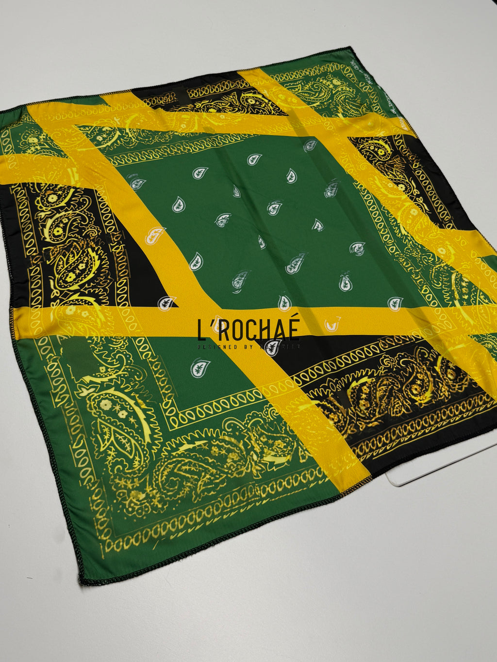 XL Jamaican Bandana Satin Scarf 24x24in - Drawn & Handmade - L’Rochaé image 6