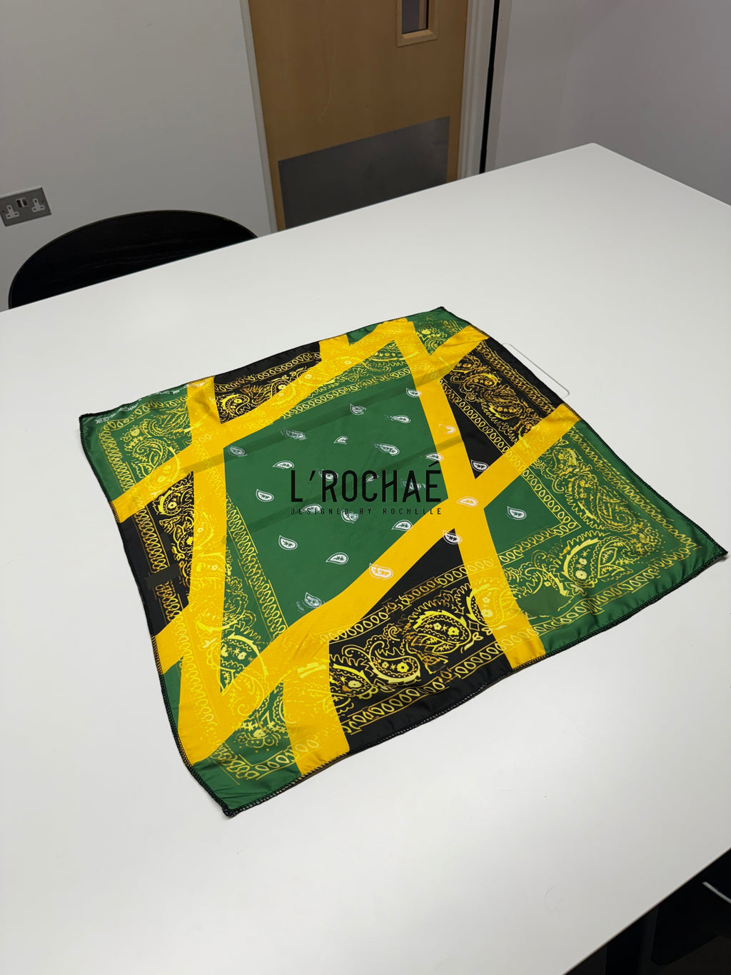 XL Jamaican Bandana Satin Scarf 24x24in - Drawn & Handmade - L’Rochaé image 3