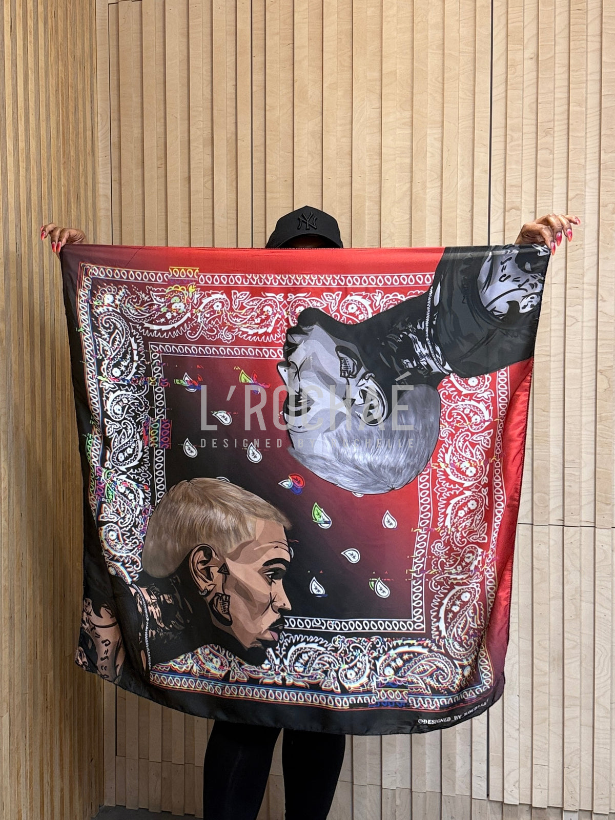 XXL Red Art Breezy Bowl Satin Scarf 35x35in - Drawn & Handmade - L’Rochaé image 1
