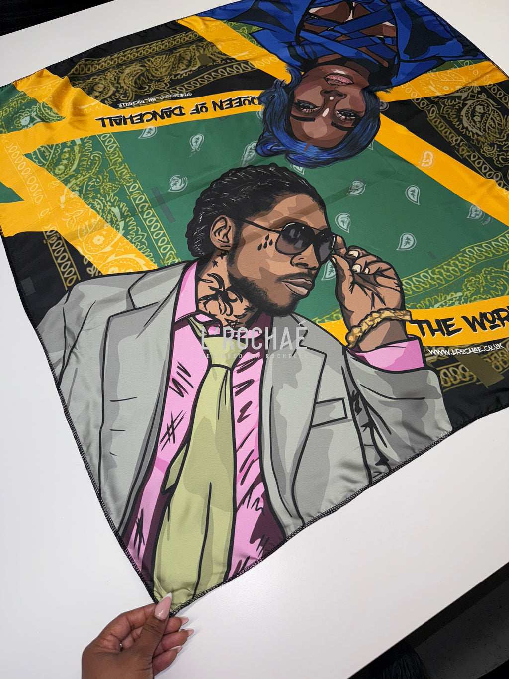  XXL Spice x Kartel Bandana Satin Scarf 35x35in - Drawn & Handmade - L’Rochaé image 5