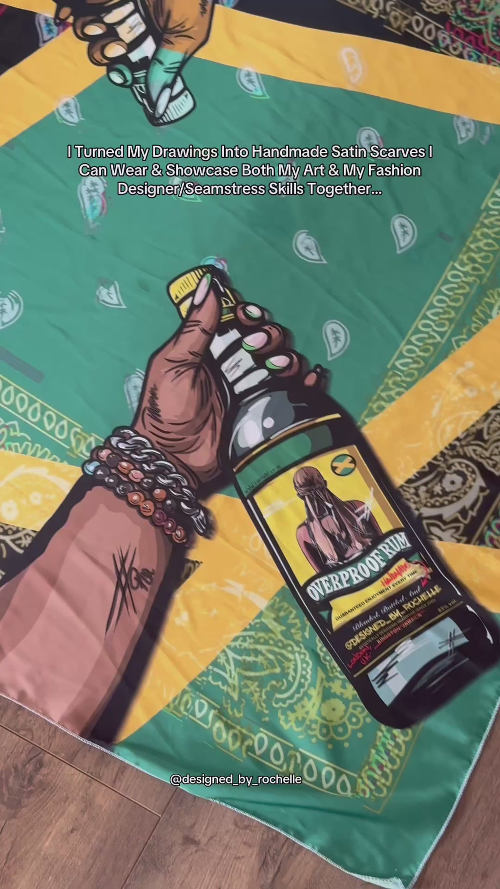 XXL Mavado x Kartel Jamaica Satin BodyScarf 37x37in - Drawn & Handmade - L’Rochaé